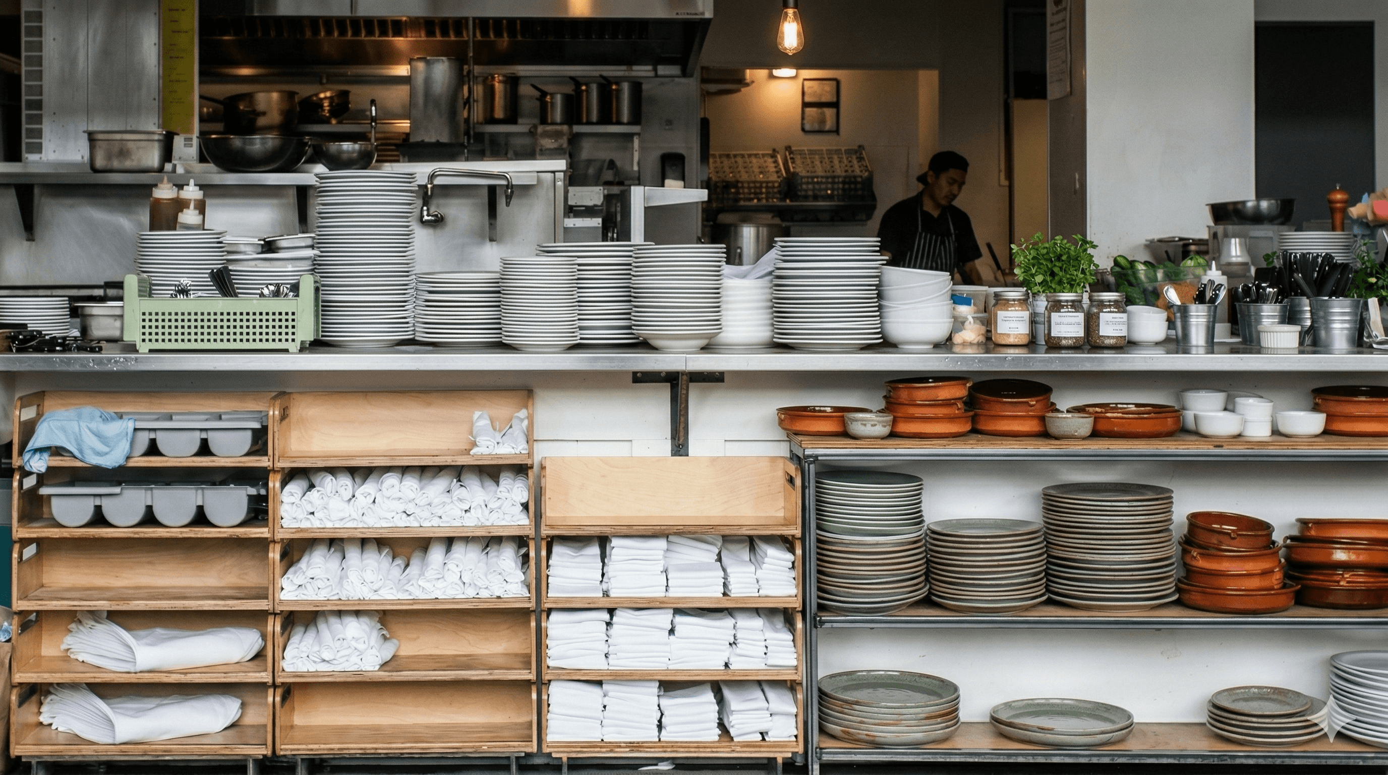 Stacks of premium ceramic plates